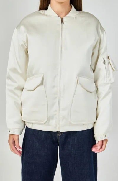 Grey Lab Satin Bomber Jacket In White