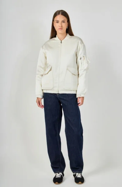 Grey Lab Satin Bomber Jacket In White