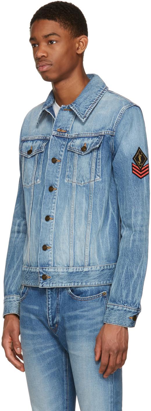 Saint Laurent Original Shadow Ysl Military Patch Jean Jacket In Washed ...