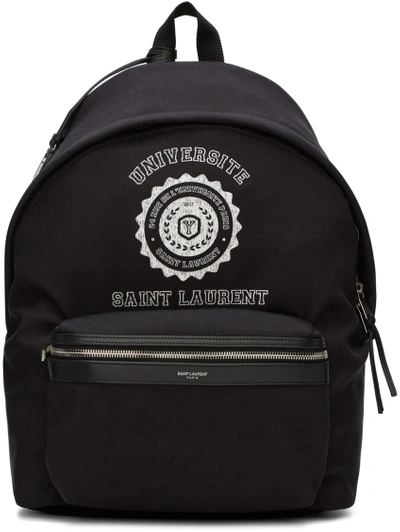 Saint Laurent City Leather-trimmed Printed Canvas Backpack In Black