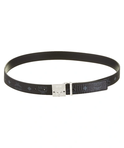 Mcm Visetos Logo Buckle Reversible & Adjustable Belt In Black