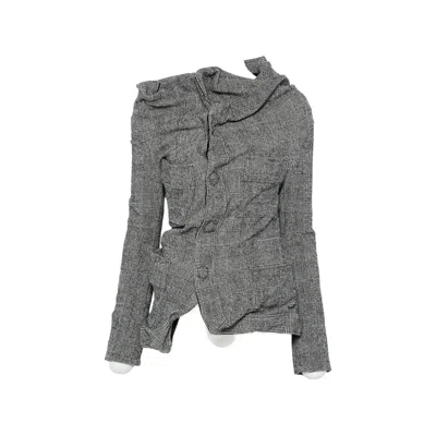Junya Watanabe Tailored Plaid Jacket With Draped Neckline In Gray