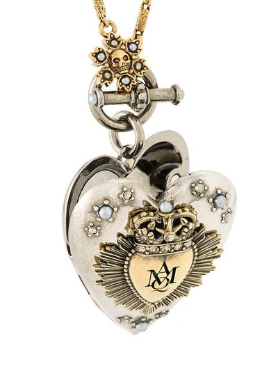 Shop Alexander Mcqueen Heart Pendant Necklace In Metallic