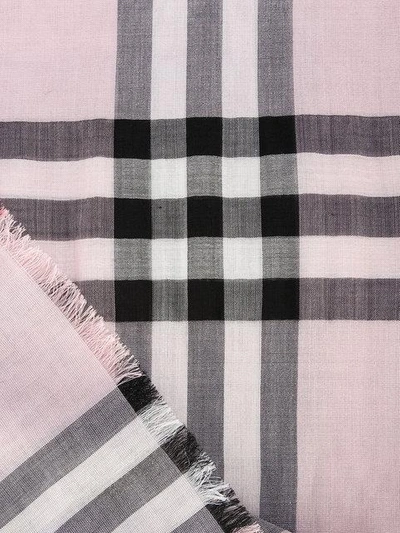Shop Burberry Metallic Check Silk And Wool Scarf In Pink