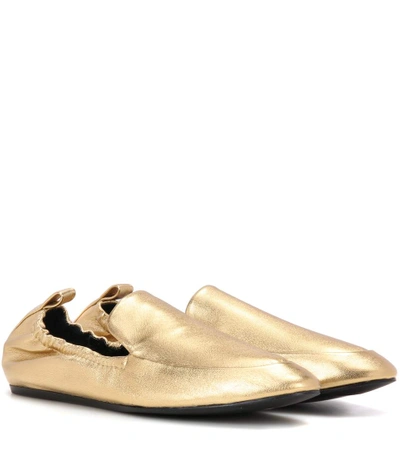 Shop Lanvin Metallic Leather Loafers In Light Gold