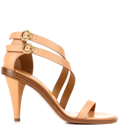 Shop Chloé Niko Leather Sandals In Misty Leige