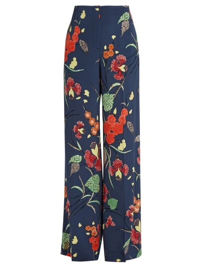 Diane Von Furstenberg Ampère-print Wide-leg Cady Trousers In Indigo-blue