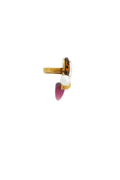 Dries Van Noten Handmade Glass Disc Shell Paste Ring In Multi