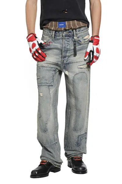 Dagger Distressed Patchwork Jeans In Blue