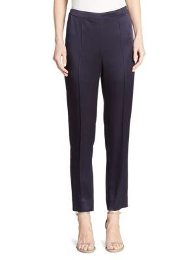 Shop St John Satin Cropped Pants In Navy