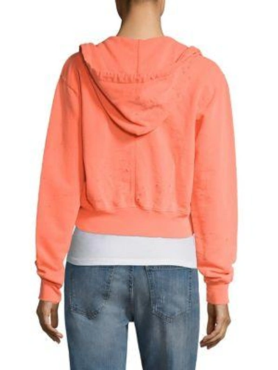 Shop Cotton Citizen Milan Cropped Zip-up Hoodie In Orange Destroyed