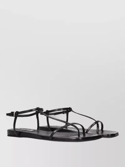 Jil Sander Women Black Sandals With Ankle Buckle Closure In Leather Woman In Black