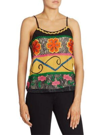 Shop Alice And Olivia Moran Embroidered Camisole In Black Multicolor