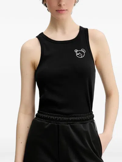 Inbetweeners Bear-patch Ribbed Vest In Black