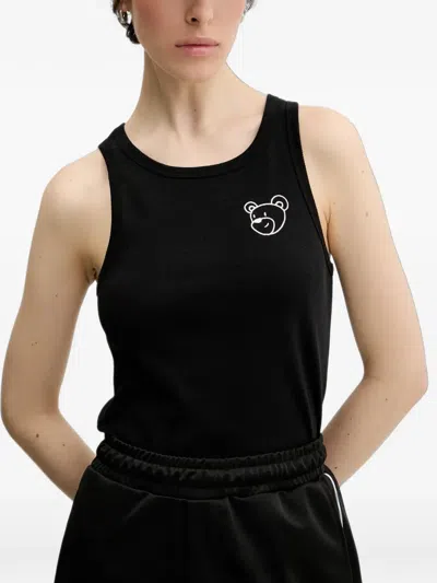 Inbetweeners Bear-patch Ribbed Vest In Black