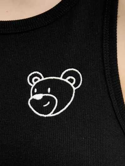 Inbetweeners Bear-patch Ribbed Vest In Black