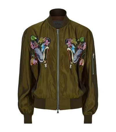 Forte Couture Lady Hawk Embroidered Satin Bomber Jacket