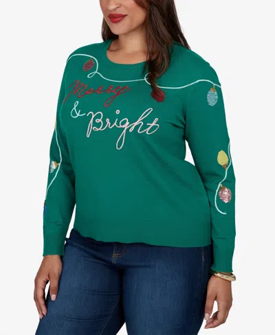 Ruby Rd. Plus Size Merry Holiday Crewneck Pullover In Green