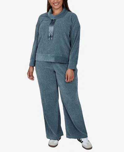 Ruby Rd. Plus Size Cowl Neck Ribbed-knit Long-sleeve Pullover In Blue