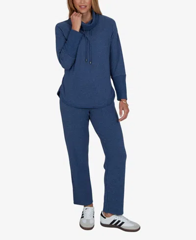 Ruby Rd. Petite Oversized Cowl Neck Long-sleeve Pullover In Blue