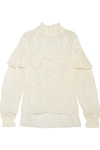 MAGDA BUTRYM Vichy ruffled embroidered silk-voile turtleneck top