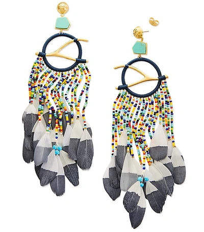 Tory Burch Beaded Feather Statement Earring