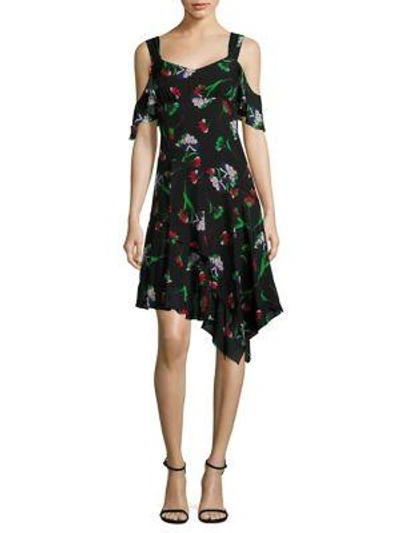 Nanette Lepore Sultry Sunset Floral Silk Cold-shoulder Dress, Black/multicolor In Black Multi