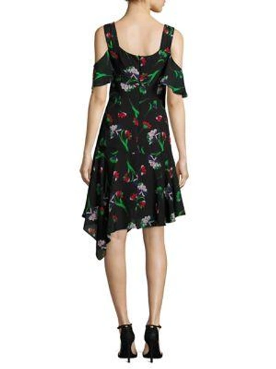Shop Nanette Lepore Sultry Sunset Cold-shoulder Sheath Silk Dress In Black Multicolor
