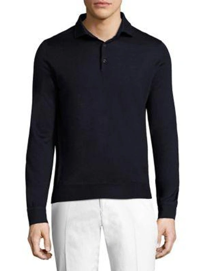 Shop Isaia Men's Long Sleeve Knit Polo In Medium Grey