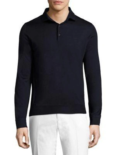 Shop Isaia Long Sleeve Knit Polo In Navy