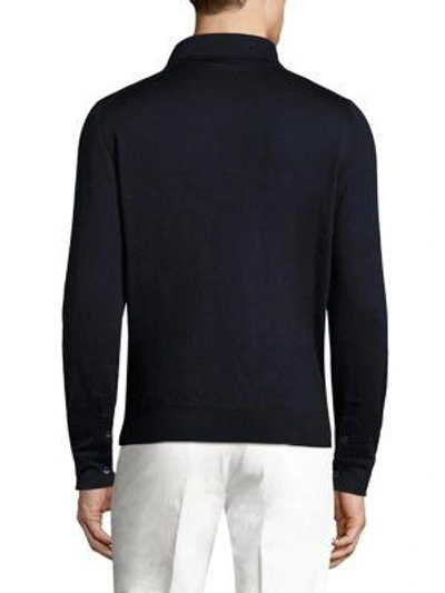 Shop Isaia Long Sleeve Knit Polo In Navy