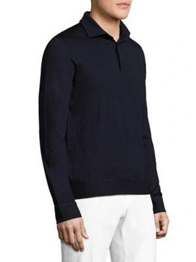 Shop Isaia Long Sleeve Knit Polo In Navy