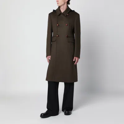 Namacheko Double-breasted Wool Coat With Contrasting Hood In Green