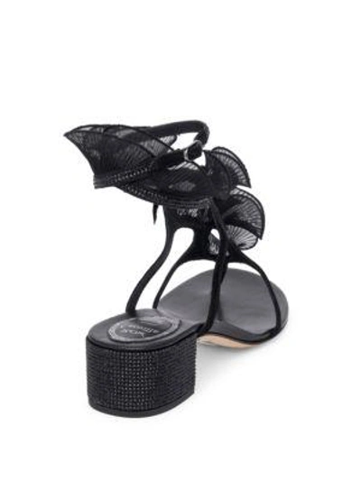 Shop René Caovilla Ruffle Trimmed Sandals In Black Lace