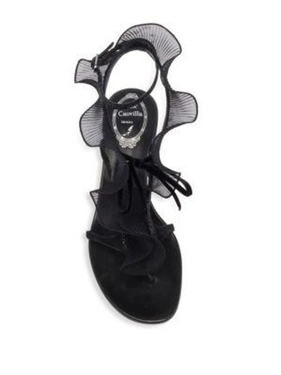 Shop René Caovilla Ruffle Trimmed Sandals In Black Lace