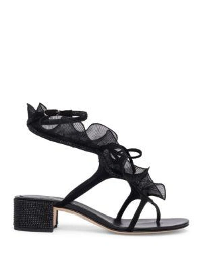 Shop René Caovilla Ruffle Trimmed Sandals In Black Lace