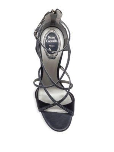Shop René Caovilla Crystal Studded Velvet Sandals In Dark Grey