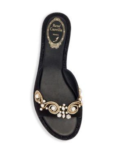 Shop René Caovilla Embellished Suede Slide Sandals In Black