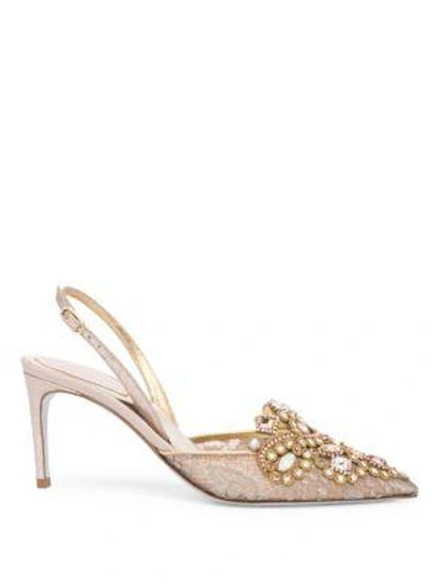 Shop René Caovilla Lace Embroidered Slingback Pumps In Pink Grey