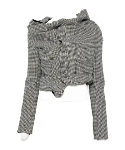 Junya Watanabe Houndstooth-pattern Draped-design Jacket In Gray