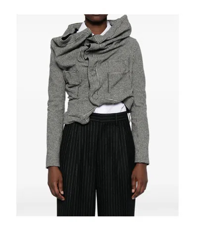 Junya Watanabe Houndstooth-pattern Draped-design Jacket In Gray