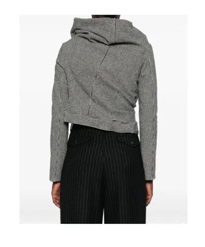 Junya Watanabe Houndstooth-pattern Draped-design Jacket In Gray