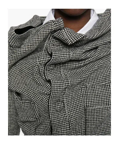 Junya Watanabe Houndstooth-pattern Draped-design Jacket In Gray