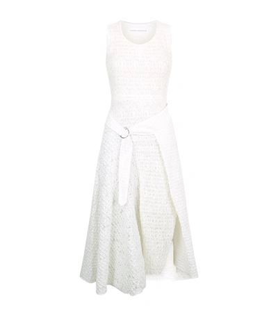 Victoria Beckham Smocked Satin And Lace Midi Dress In White