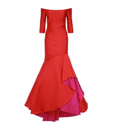 Monique Lhuillier Double Face Half Sleeve Gown In Red