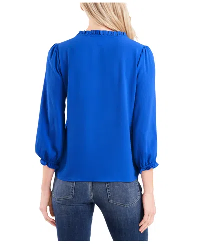 Cece Ruffled Button-front Top In Blue