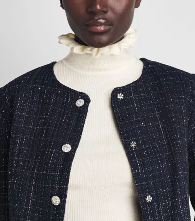 Sandro Paris Wool-blend Ruffle-neck Sweater In White
