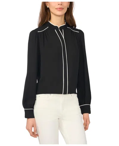 Cece Open Collar Button Front Top In Black