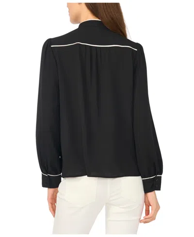 Cece Open Collar Button Front Top In Black