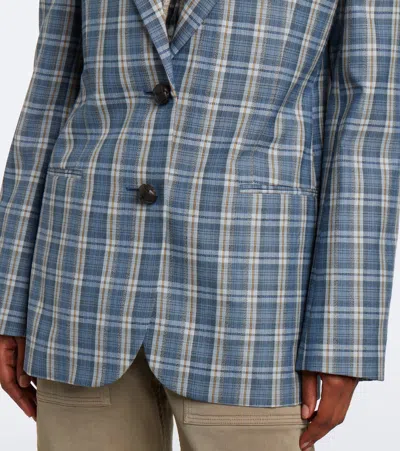 Acne Studios Plaid Wool Mouliné Blazer In Blue
